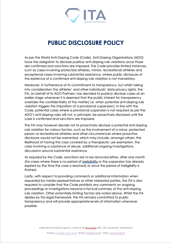 ITA Public Disclosure Policy